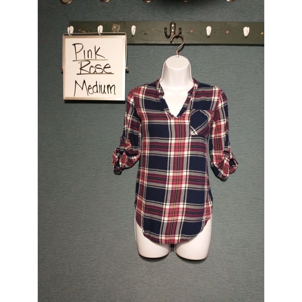 Pink Rose Navy and Red Plaid Blouse